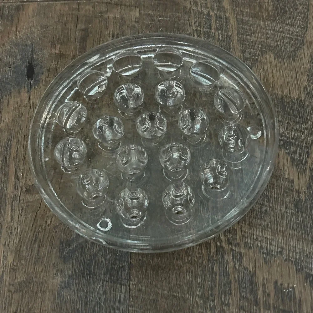 Vintage Clear Glass Flower Frog 19 Hole Round Floral Stem Holder 4.5 Inch
